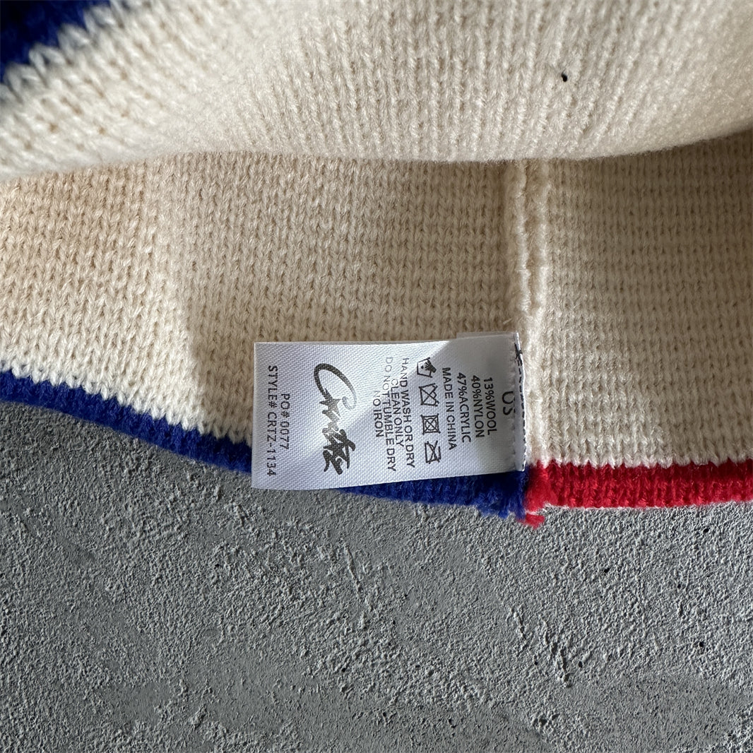 knit stripe beanie -off white