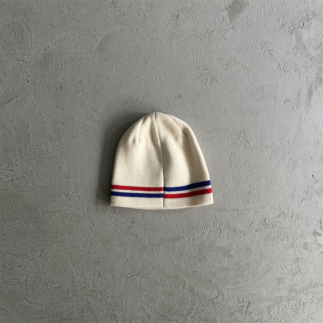 knit stripe beanie -off white