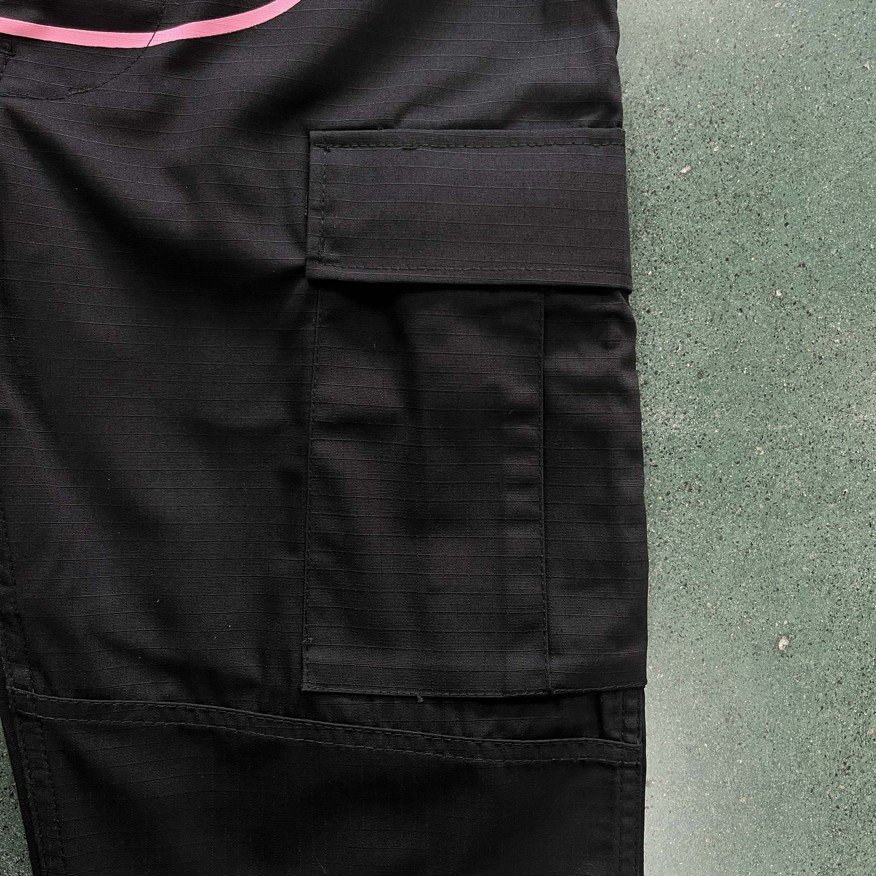 black with pink logo cargos