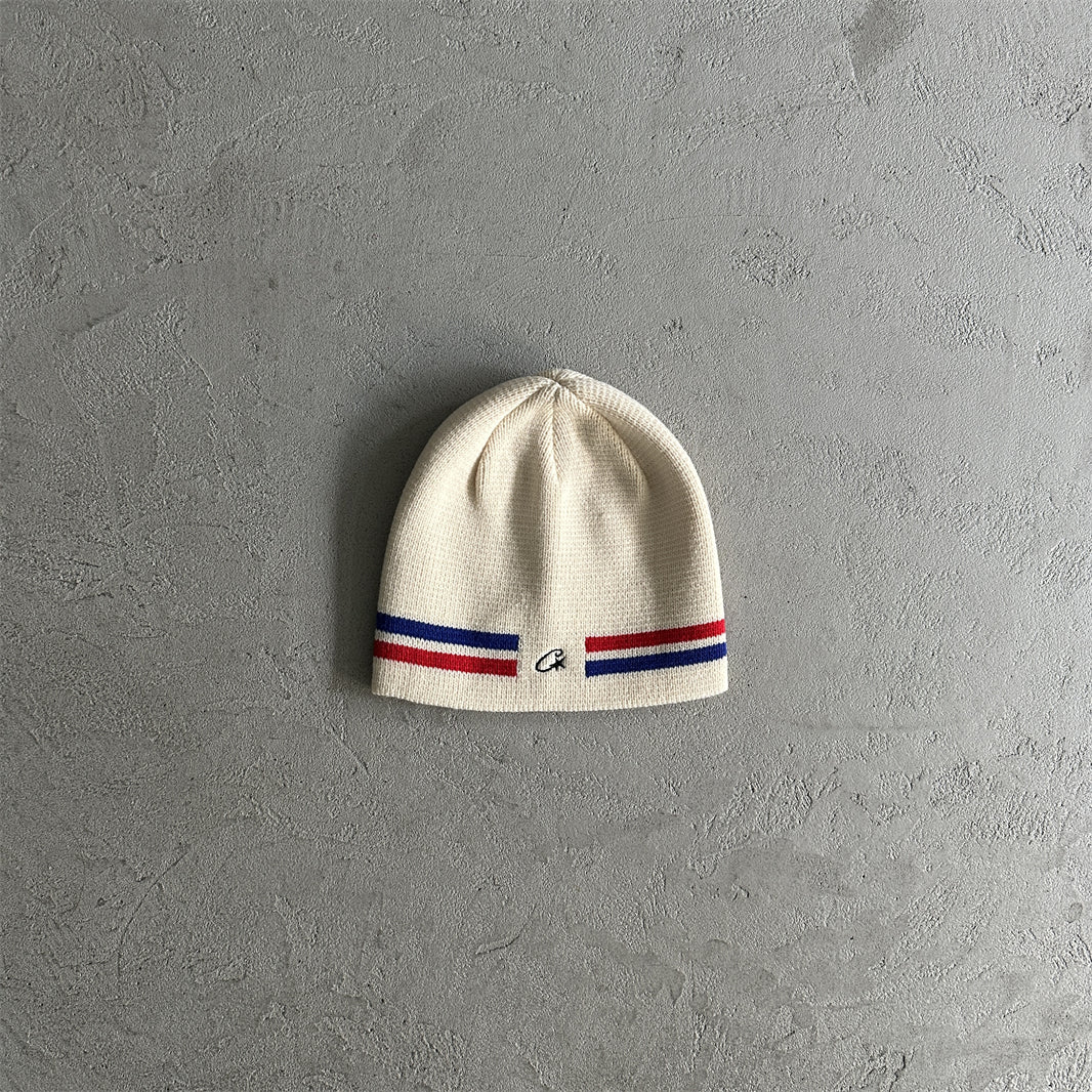 knit stripe beanie -off white