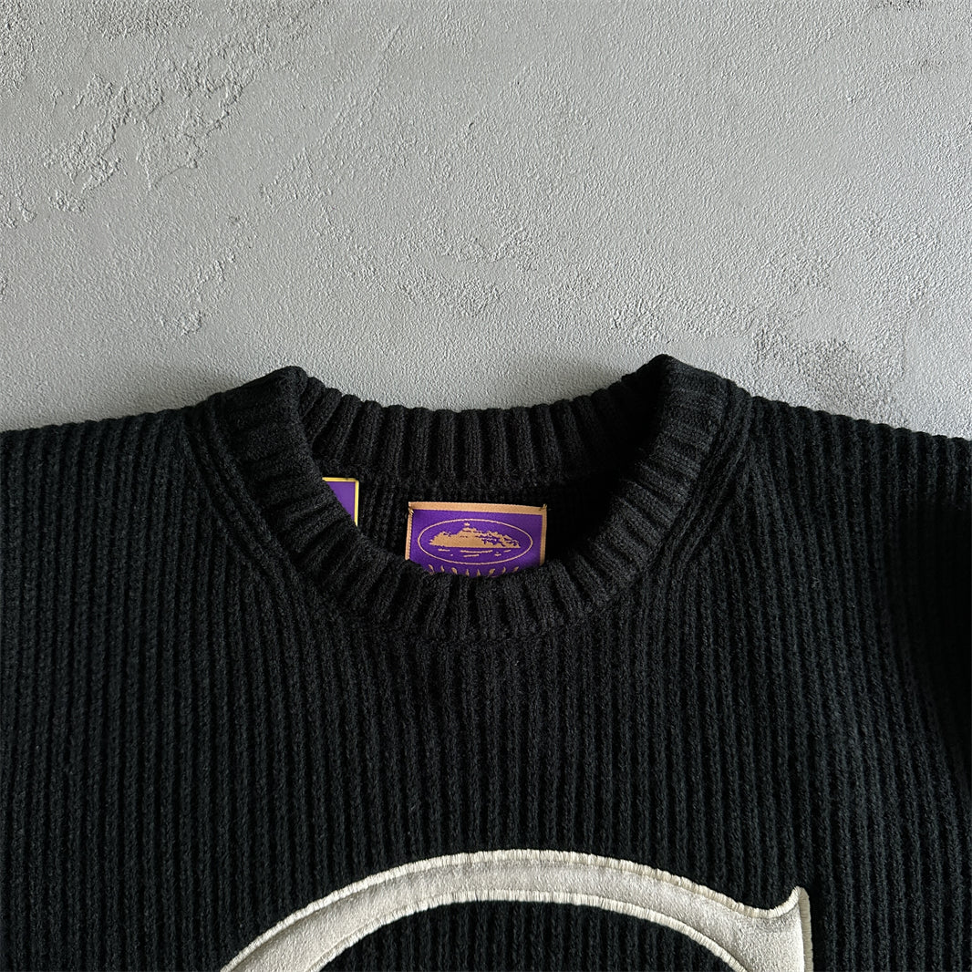 st knit sweater -black