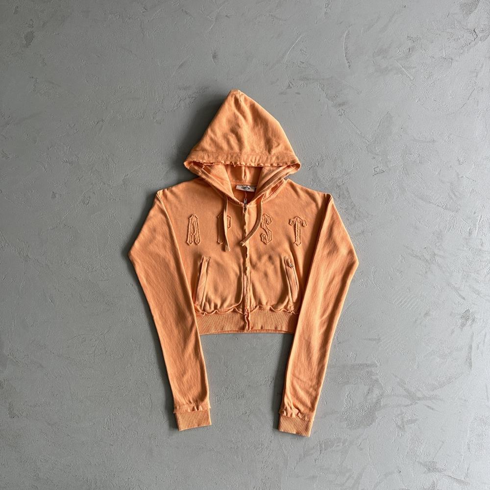 women's irongate cropped batwing zip hoodie-washed orange