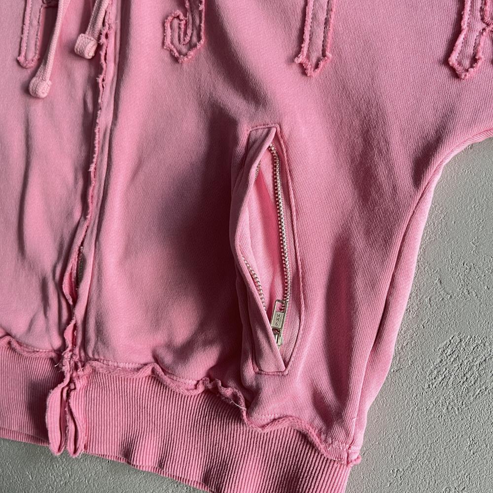 women's irongate cropped batwing zip hooide-washed pink